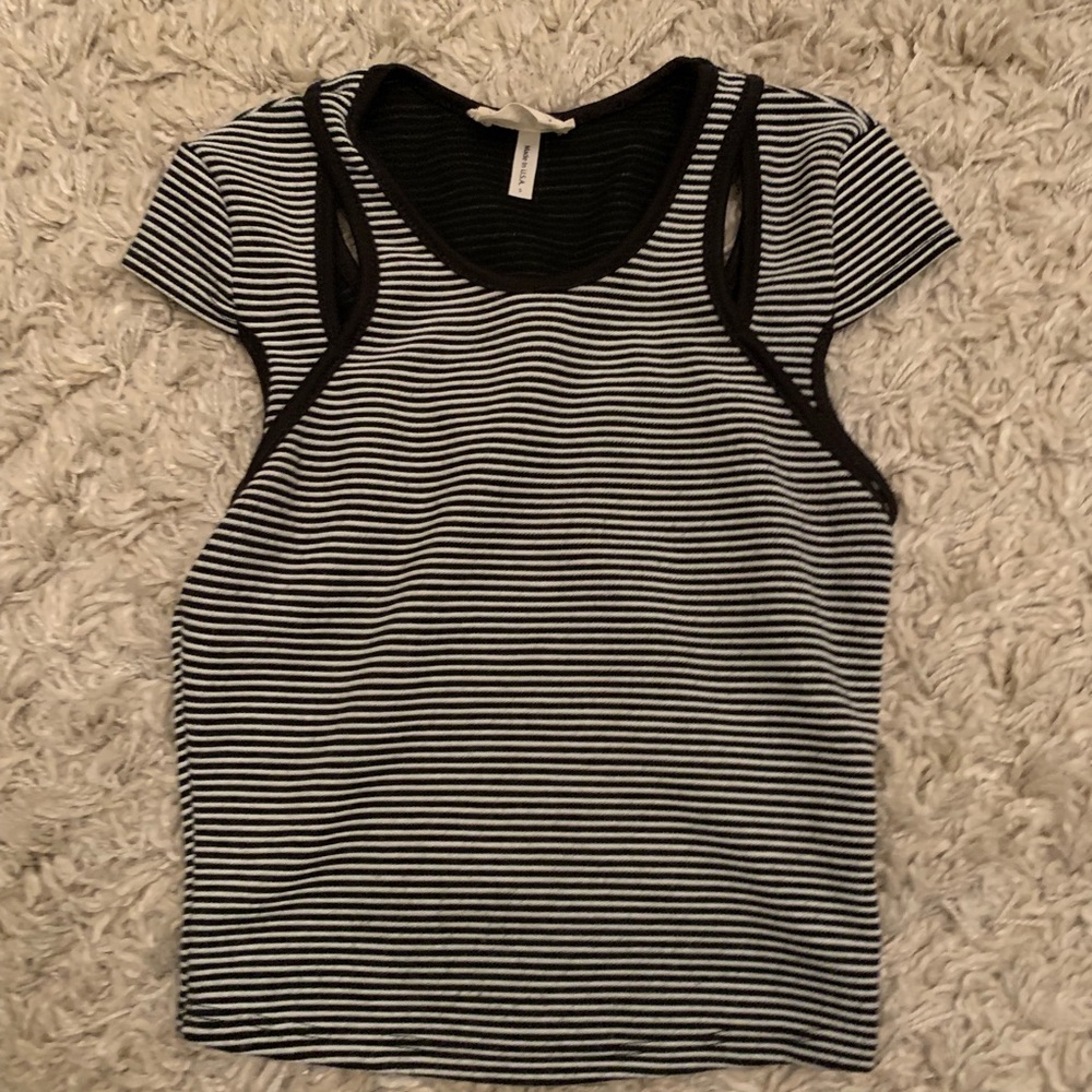 LA Hearts stripped textured T-shirt